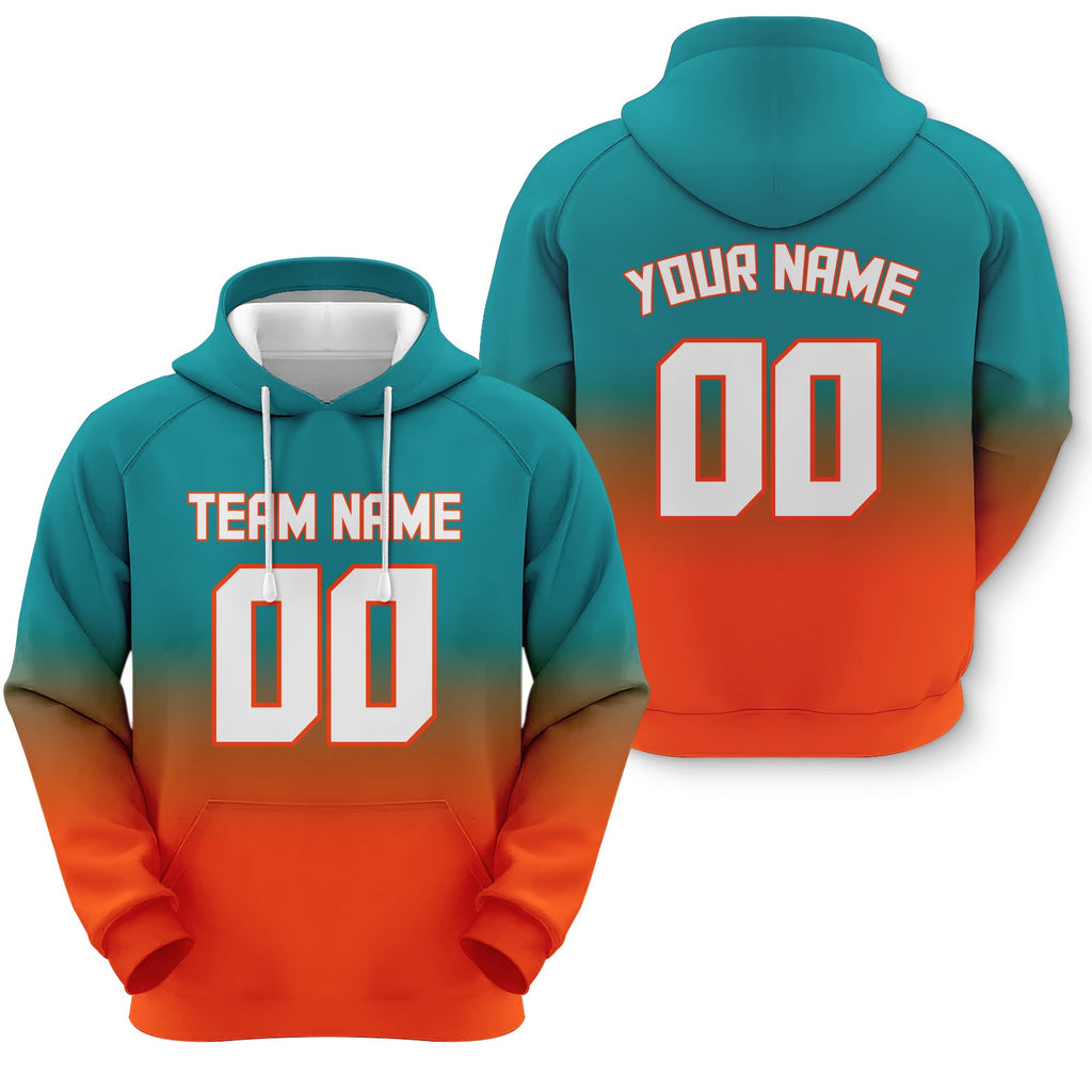 Custom Aqua White-Orange Sports Pullover  Sweatshirt Split  Fashion Football Hoodie