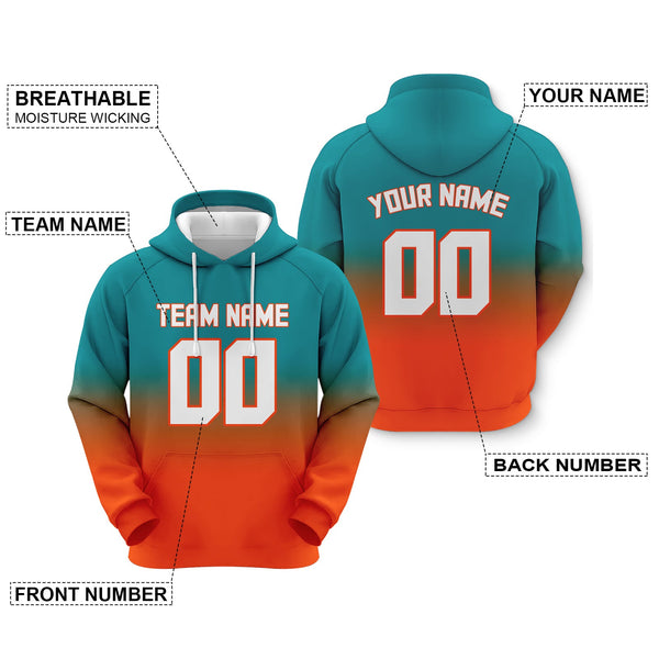 Custom Aqua White-Orange Sports Pullover  Sweatshirt Split  Fashion Football Hoodie