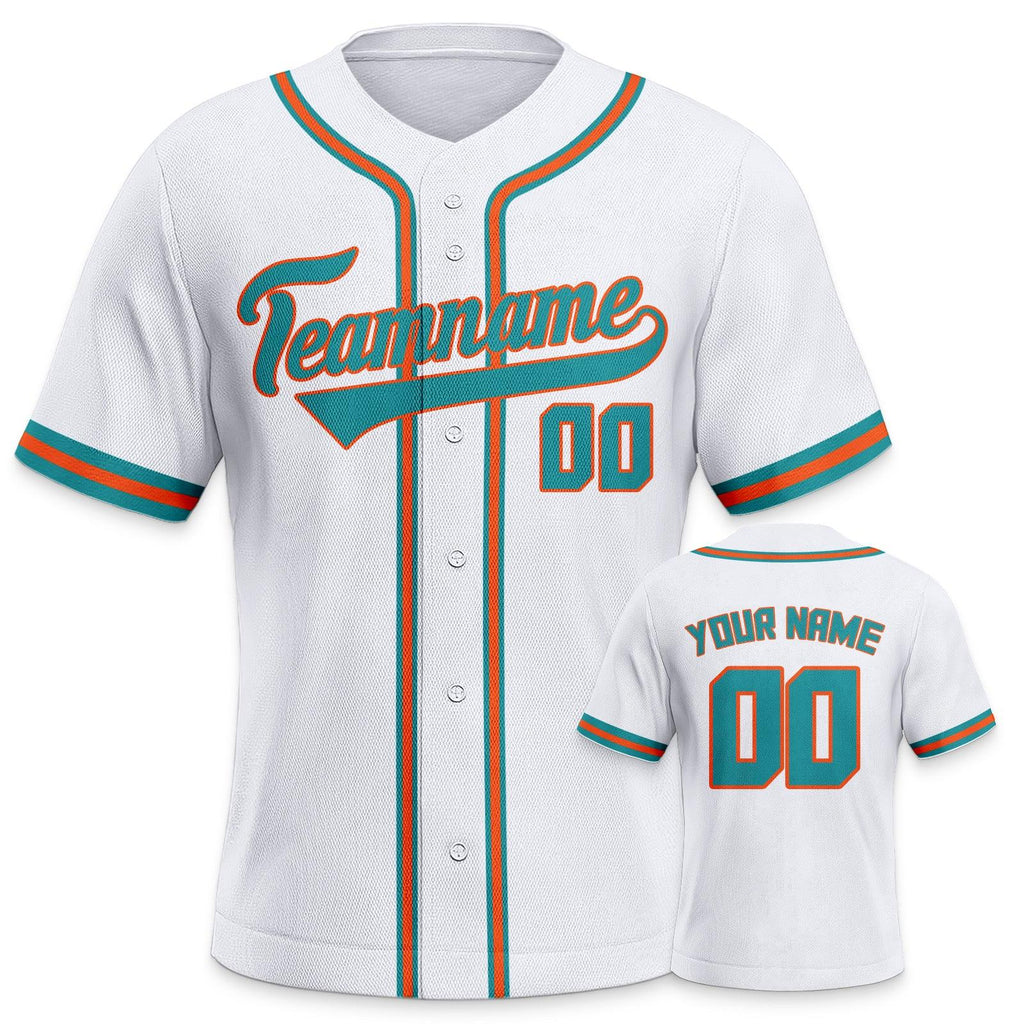 Custom White Aqua-Orange Authentic Classic Baseball Jersey