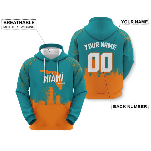 Custom Sports Pullover  Sweatshirt Football Graffiti City Map Miami Fashion Hoodie