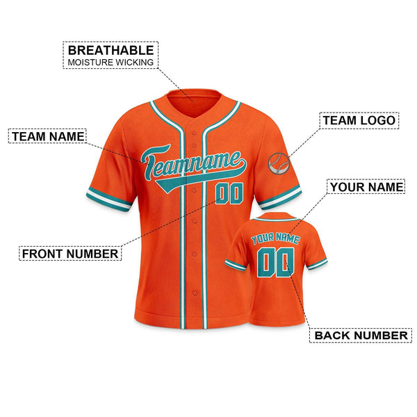 Custom Orange Aqua-White Authentic Classic Baseball Jersey