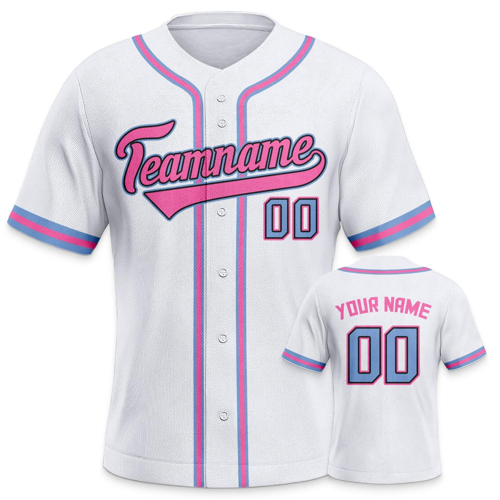 Custom White Pink-Light Blue Authentic Classic Baseball Jersey