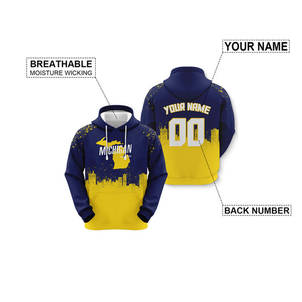 Custom Sports Pullover Sweatshirt Colleage Basketball Graffiti Map Michigan  Fashion Hoodie