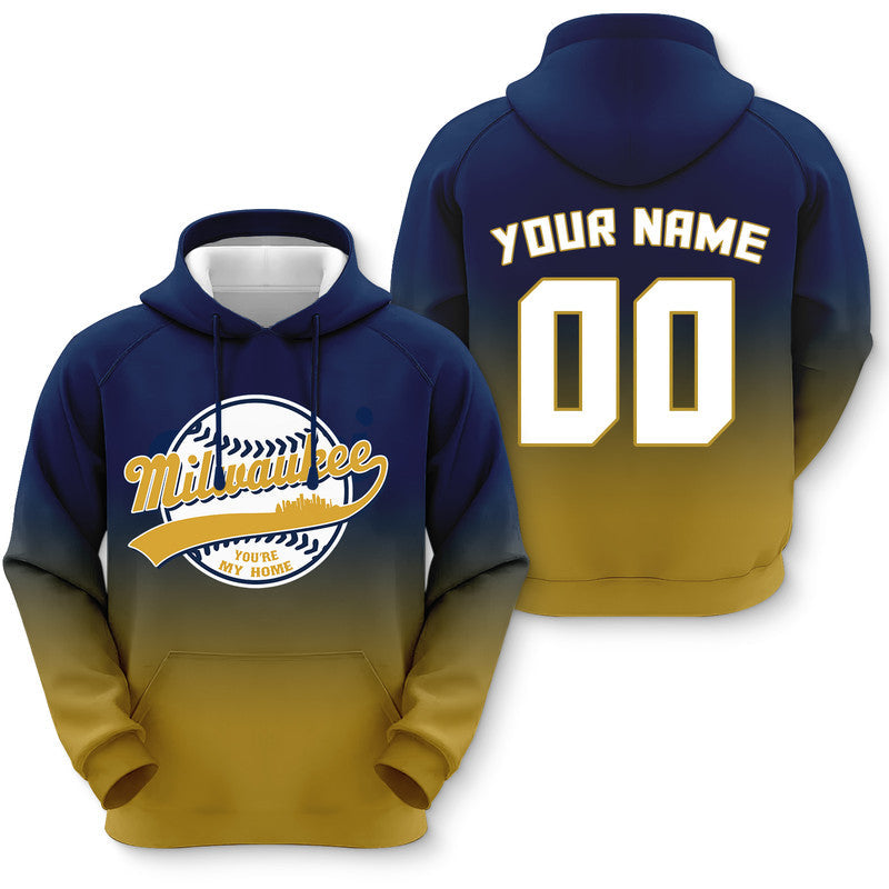 Custom Sports Pullover Sweatshirt Baseball City Milwaukee  You're My Home Split Fashion Hoodie