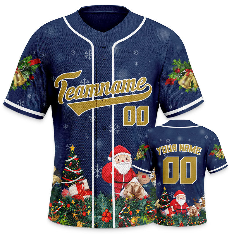 Christmas Day Custom Navy Gold-White Santa Claus Authentic Baseball Jersey