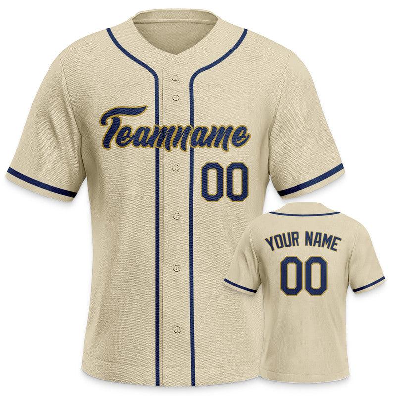 Custom Beige Navy-Gold Authentic Baseball Jersey-3