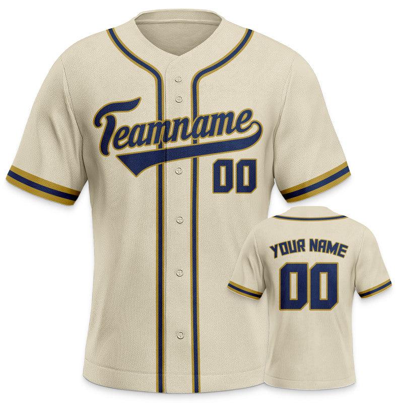 Custom Beige Navy-Gold Authentic Baseball Jersey