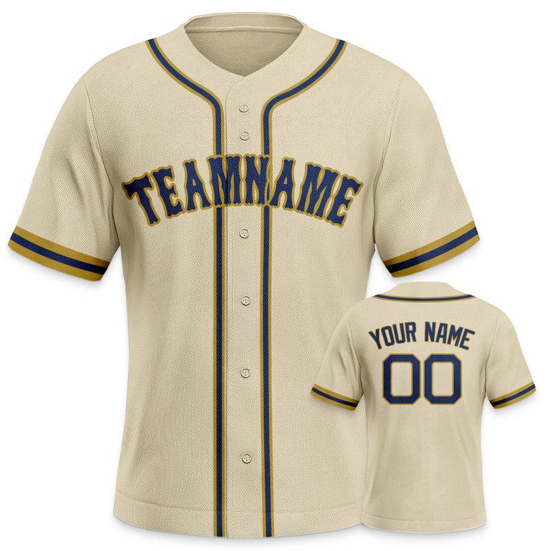 Custom Beige Navy-Gold Authentic Baseball Jersey-2