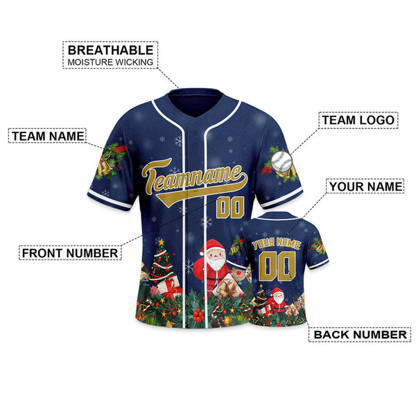 Christmas Day Custom Navy Gold-White Santa Claus Authentic Baseball Jersey