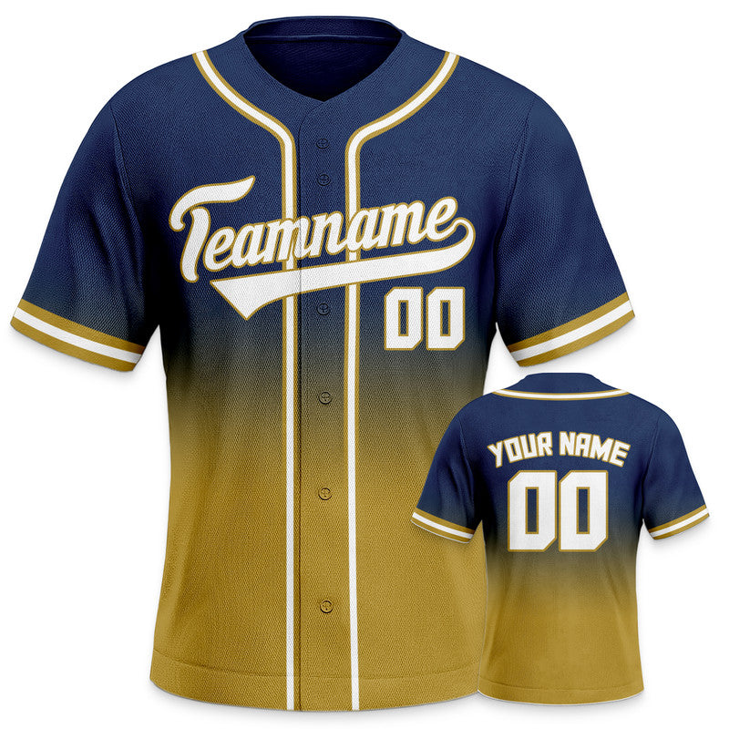 Custom Navy Gold-White Authentic Fade Fashion Baseball Jersey