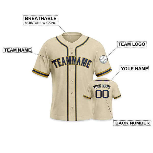 Custom Beige Navy-Gold Authentic Baseball Jersey-2