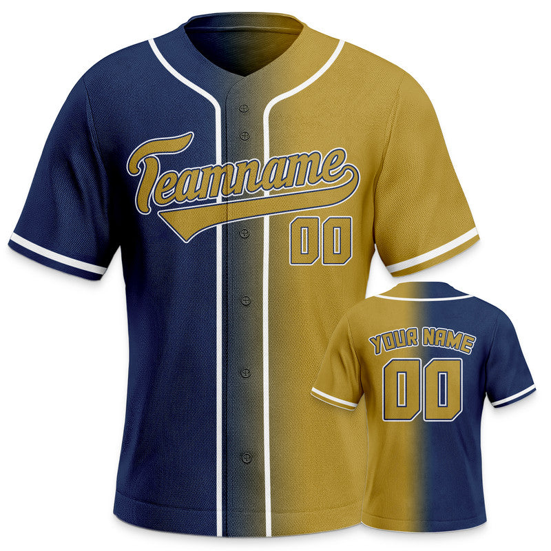 Custom Navy Gold-White Authentic Split Fashion Baseball Jersey