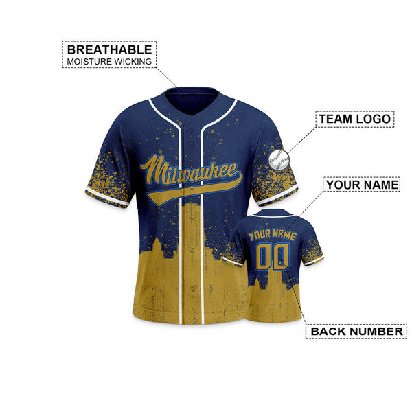 Custom 3D Graffiti Navy Gold-White Authentic Baseball Silhouette Jersey