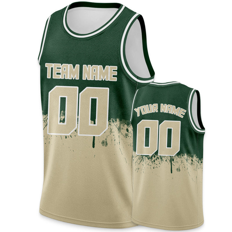 Custom Kelly Green Beige-White Authentic Spilt Fashion Basketball Jersey