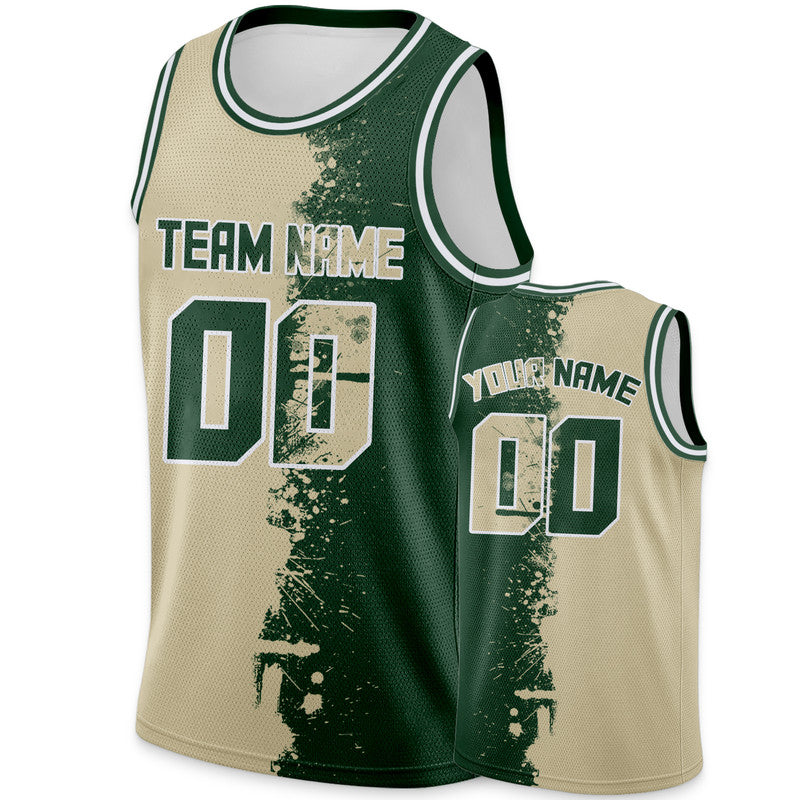 Custom Beige Kelly Green-White Authentic Spilt Fashion Basketball Jersey