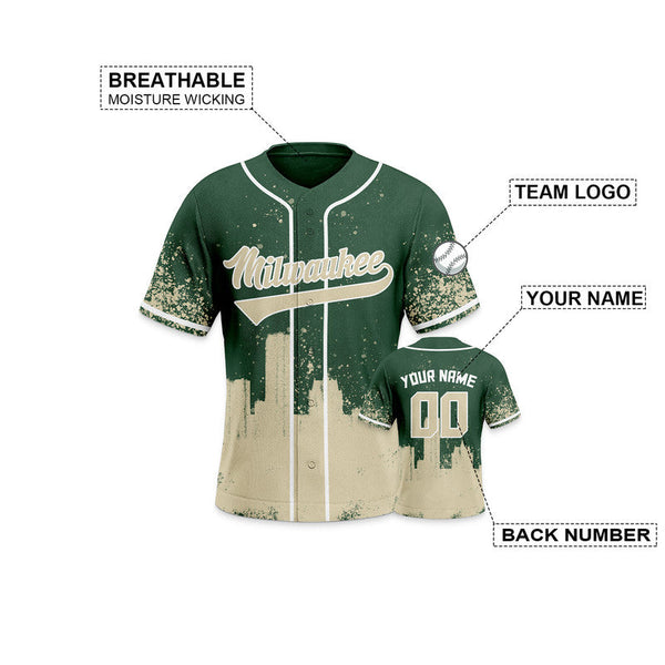 Custom 3D Graffiti Green Beige-White Authentic Baseball Silhouette Jersey