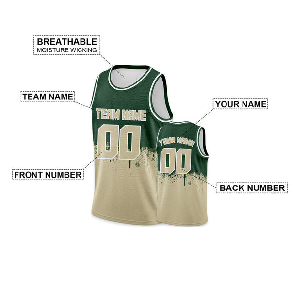 Custom Kelly Green Beige-White Authentic Spilt Fashion Basketball Jersey