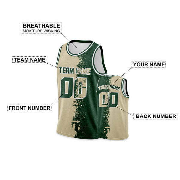 Custom Beige Kelly Green-White Authentic Spilt Fashion Basketball Jersey