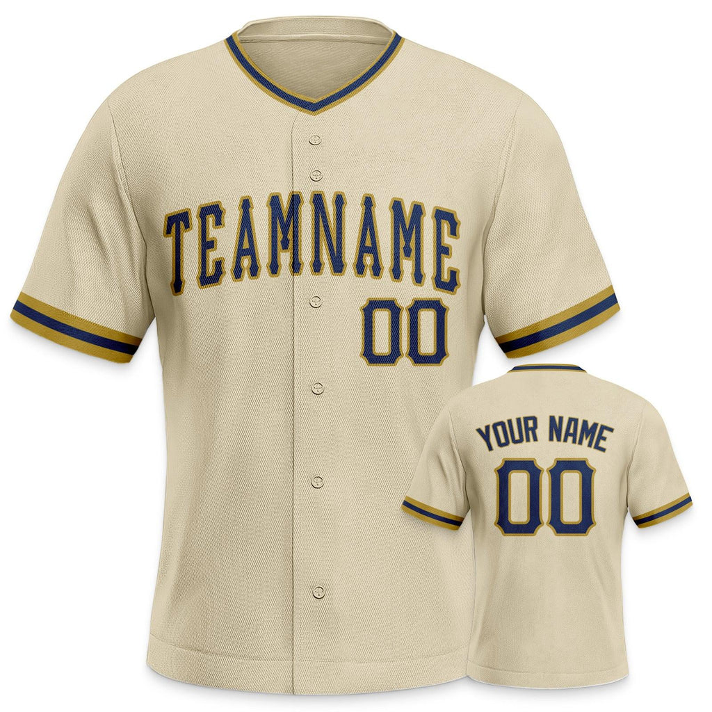 Custom Beige Navy-Gold Authentic Baseball Jersey-1