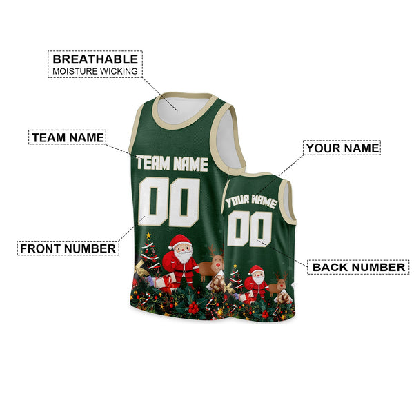 Christmas Day Custom Kelly Green White-Cream Santa Claus Authentic Basketball Jersey