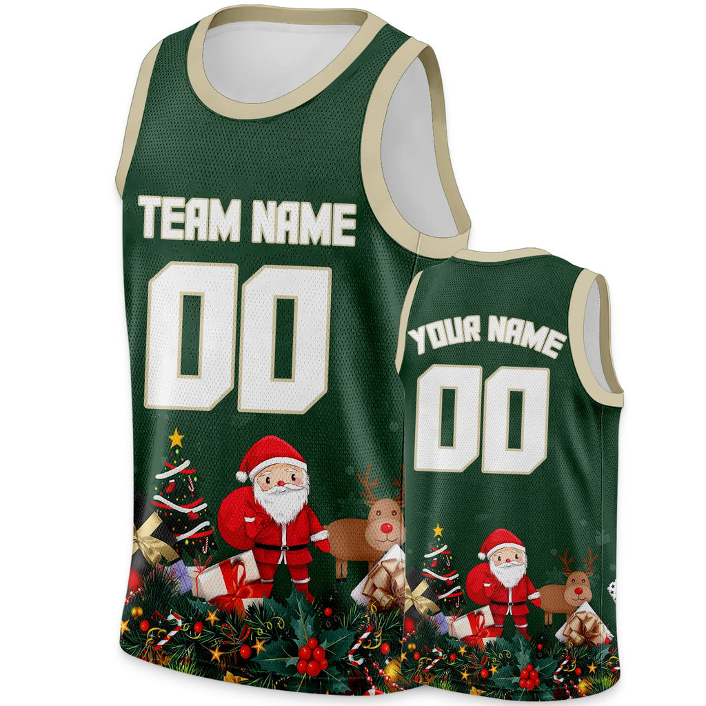 Christmas Day Custom Kelly Green White-Cream Santa Claus Authentic Basketball Jersey