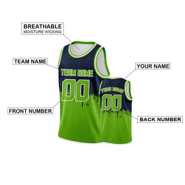 Custom Navy Neon Green-White Authentic Spilt Fashion Basketball Jersey