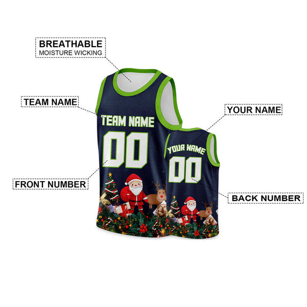 Christmas Day Custom Navy White-Neon Green Santa Claus Authentic Basketball Jersey