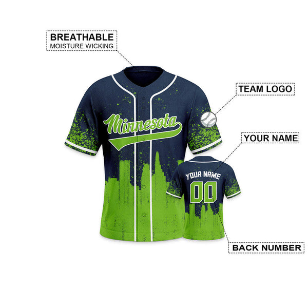 Custom 3D Graffiti Navy Neon Green-White Authentic Baseball Silhouette Jersey