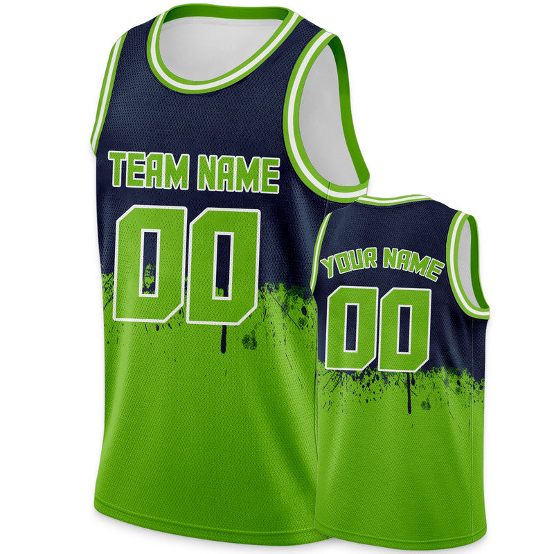 Custom Navy Neon Green-White Authentic Spilt Fashion Basketball Jersey