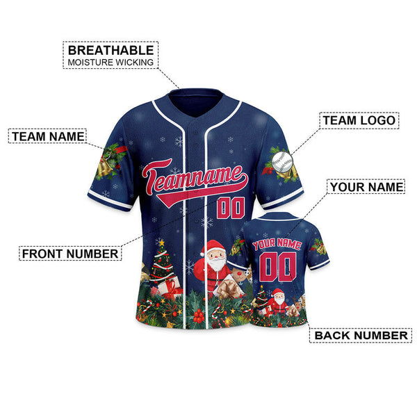 Christmas Day Custom Navy Red-White Santa Claus Authentic Baseball Jersey