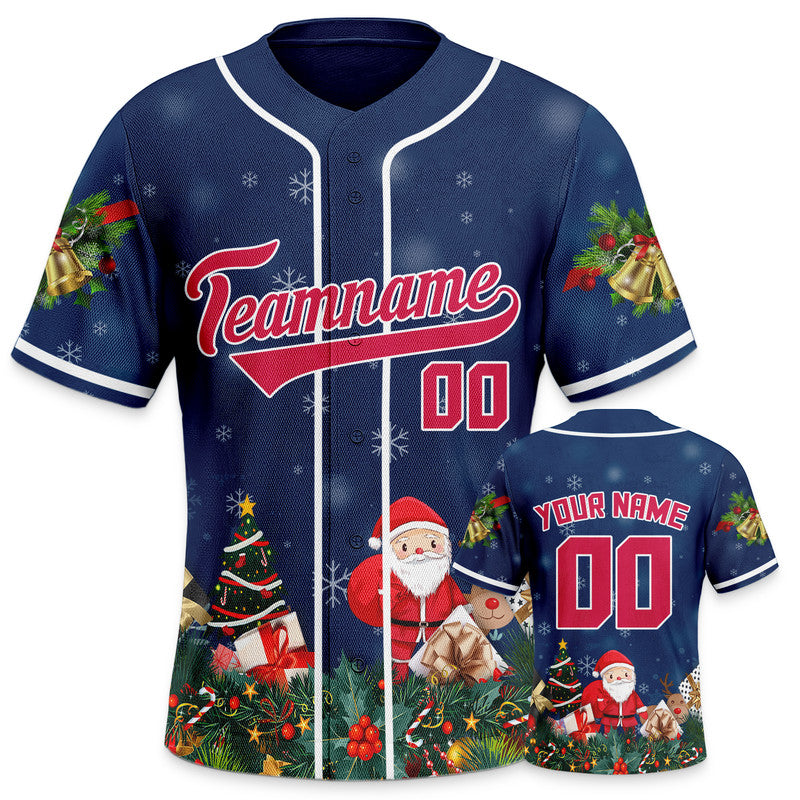 Christmas Day Custom Navy Red-White Santa Claus Authentic Baseball Jersey