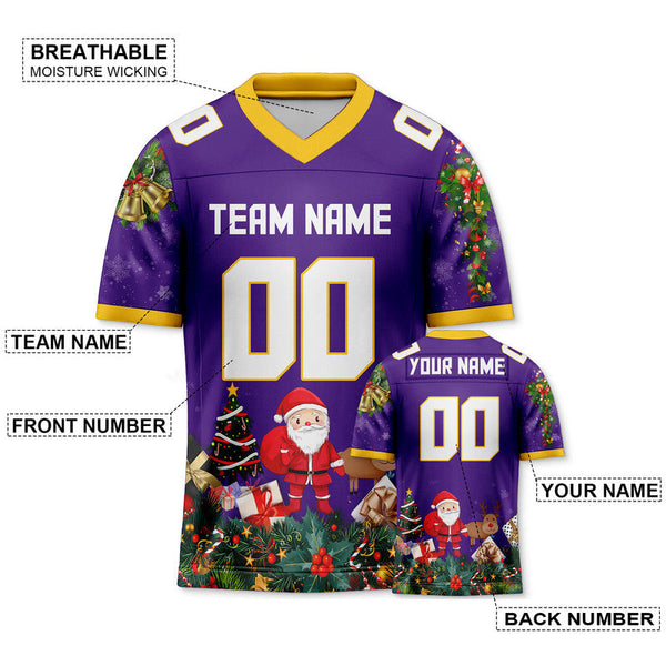 CHRISTMAS DAY CUSTOM PURPLE WHITE-GOLD SANTA CLAUS AUTHENTIC FOOTBALL JERSEY