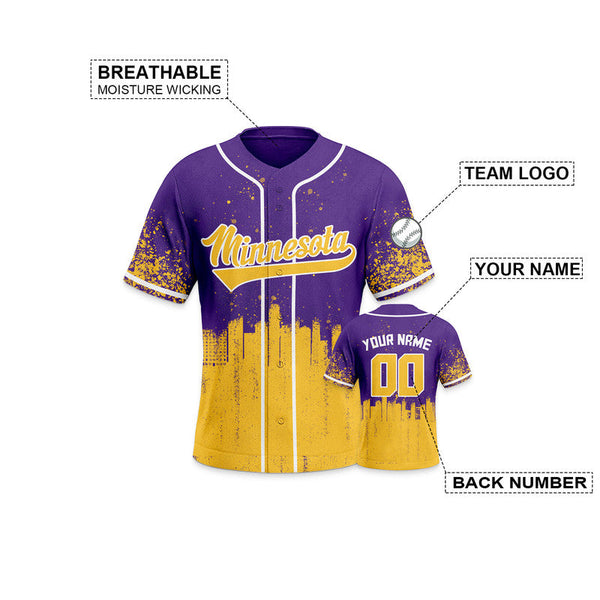 Custom 3D Graffiti Purple Gold-White Authentic Baseball Silhouette Jersey