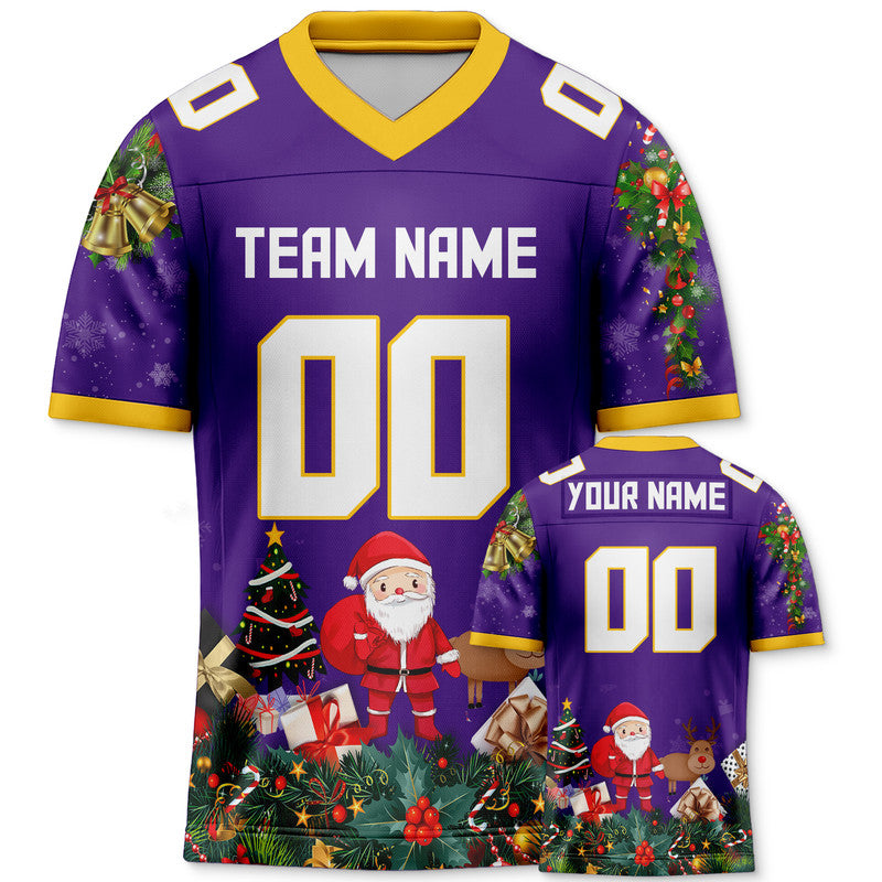 CHRISTMAS DAY CUSTOM PURPLE WHITE-GOLD SANTA CLAUS AUTHENTIC FOOTBALL JERSEY