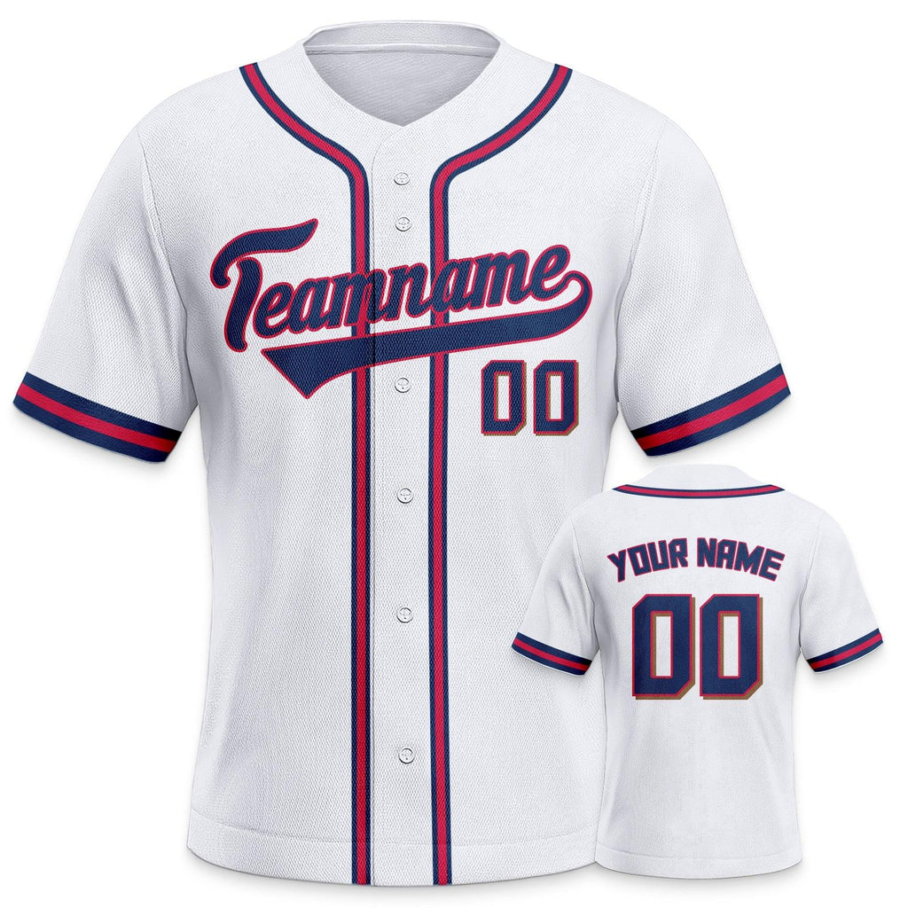 Custom White Navy-Red Authentic Classic Baseball Jersey