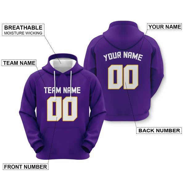 Custom Purple White-Gold Sports Pullover Sweatshirt Football Hoodie