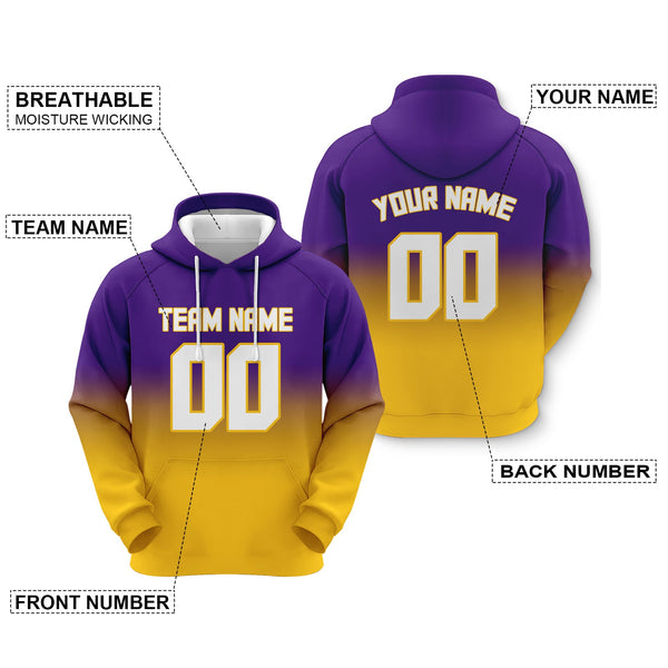 Custom Purple White-Gold Sports Pullover Sweatshirt Split Fashion Football Hoodie