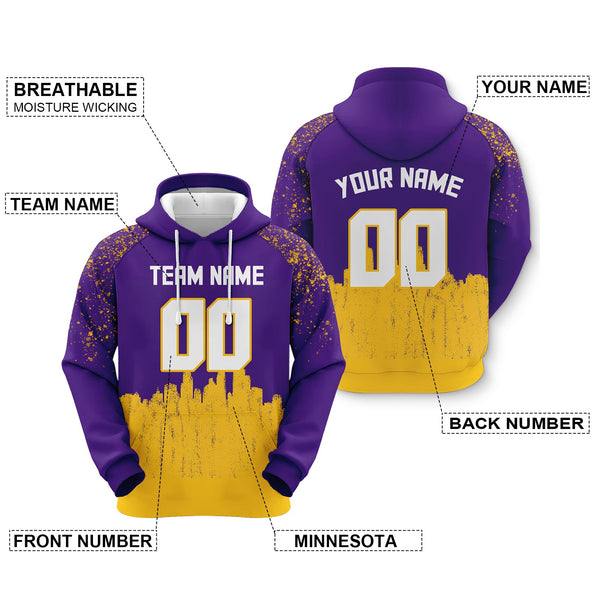 Custom Sports Pullover Sweatshirt Graffiti City Minnesota Fashion Football Hoodie