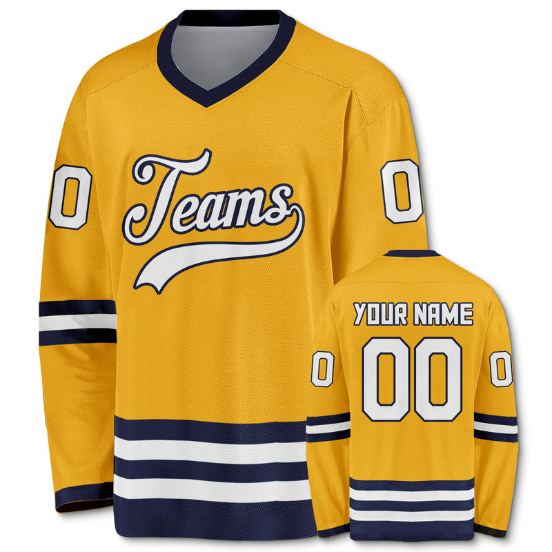 Custom Gold White-Black Authentic Hockey Jersey