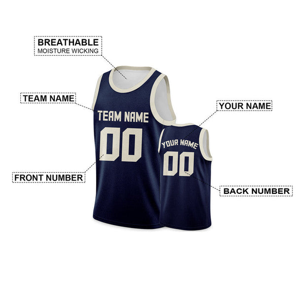 Custom Navy Cream Round Neck Rib-Knit Basketball Jersey