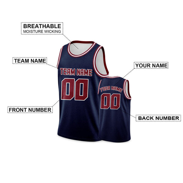 Custom Navy Crimson Round Neck Rib-Knit Basketball Jersey