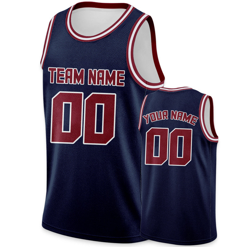 Custom Navy Crimson Round Neck Rib-Knit Basketball Jersey