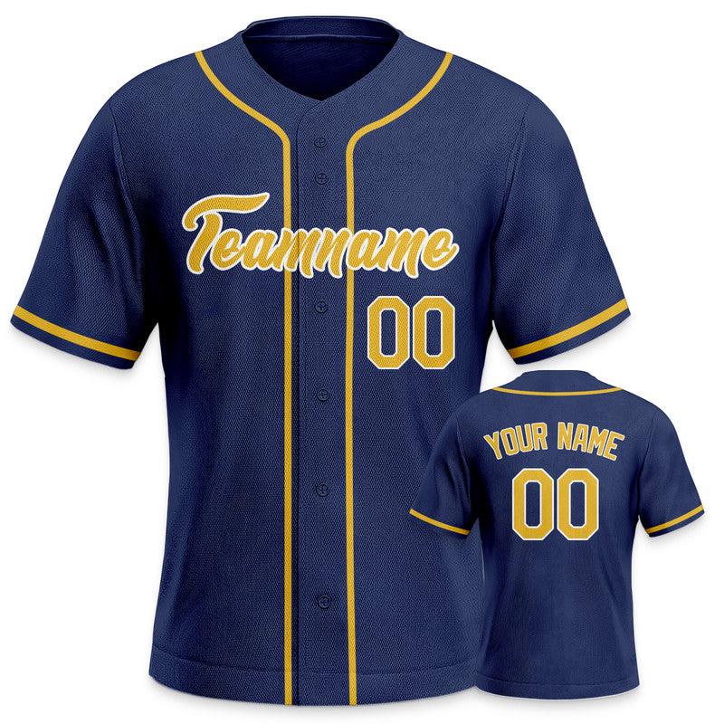 Custom Navy Gold-White Authentic Baseball Jersey-3