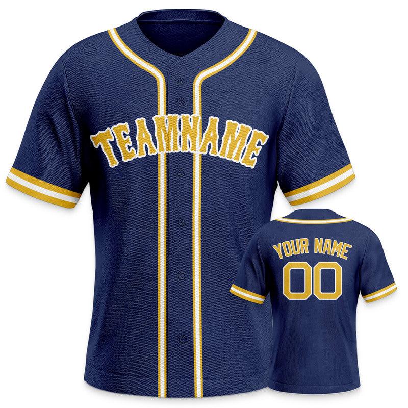 Custom Navy Gold-White Authentic Baseball Jersey-2