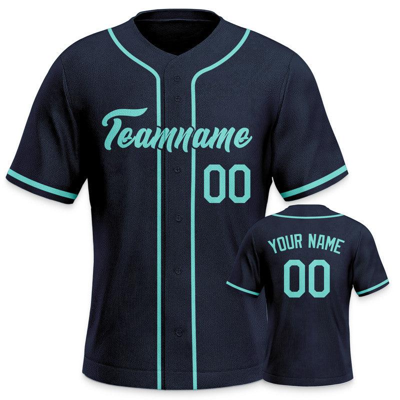 Custom Navy Aqua Authentic Baseball Jersey-3