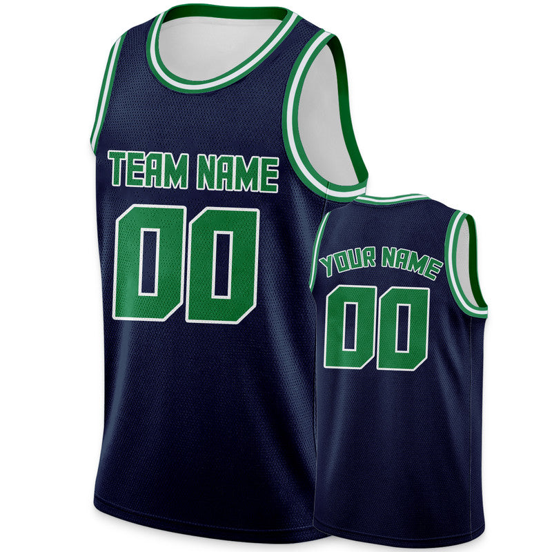 Custom Navy Green Round Neck Rib-Knit Basketball Jersey