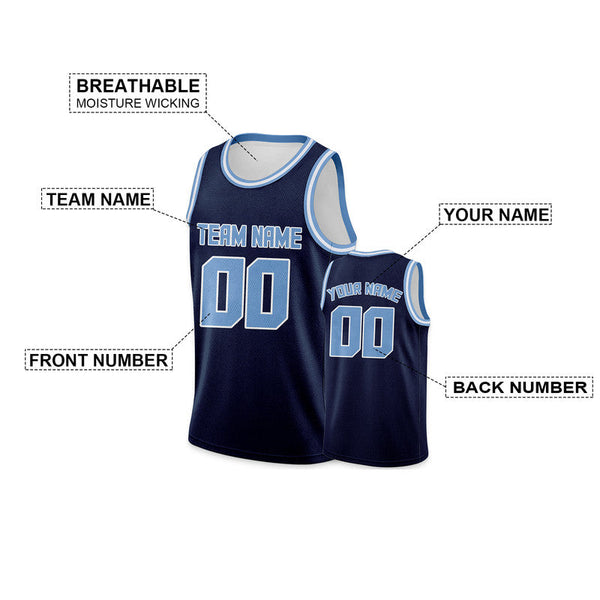 Custom Navy Light Blue Round Neck Rib-Knit Basketball Jersey