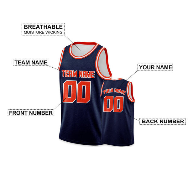 Custom Navy Orange Round Neck Rib-Knit Basketball Jersey