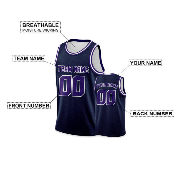 Custom Navy Purple Round Neck Rib-Knit Basketball Jersey