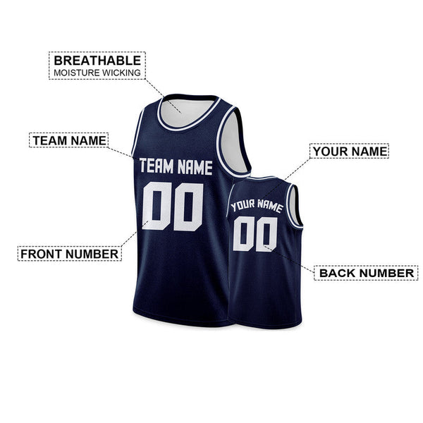 Custom Navy White Round Neck Rib-Knit Basketball Jersey